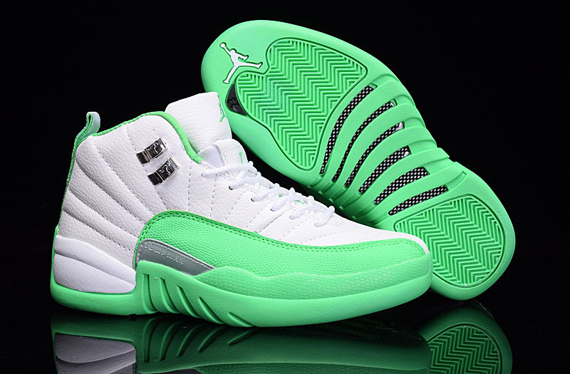 2016 Women Air Jordan 12 White Green Shoes - Click Image to Close